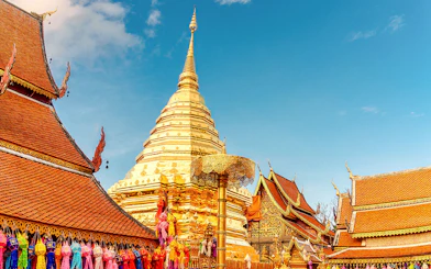 Golden stupa and temple roofs at Wat Phra That Doi Suthep, Chiang Mai.