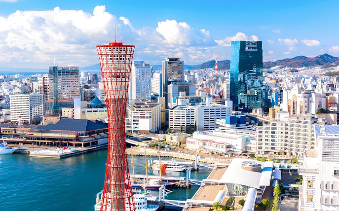Kobe Port Tower with cityscape in Kobe, Japan.
