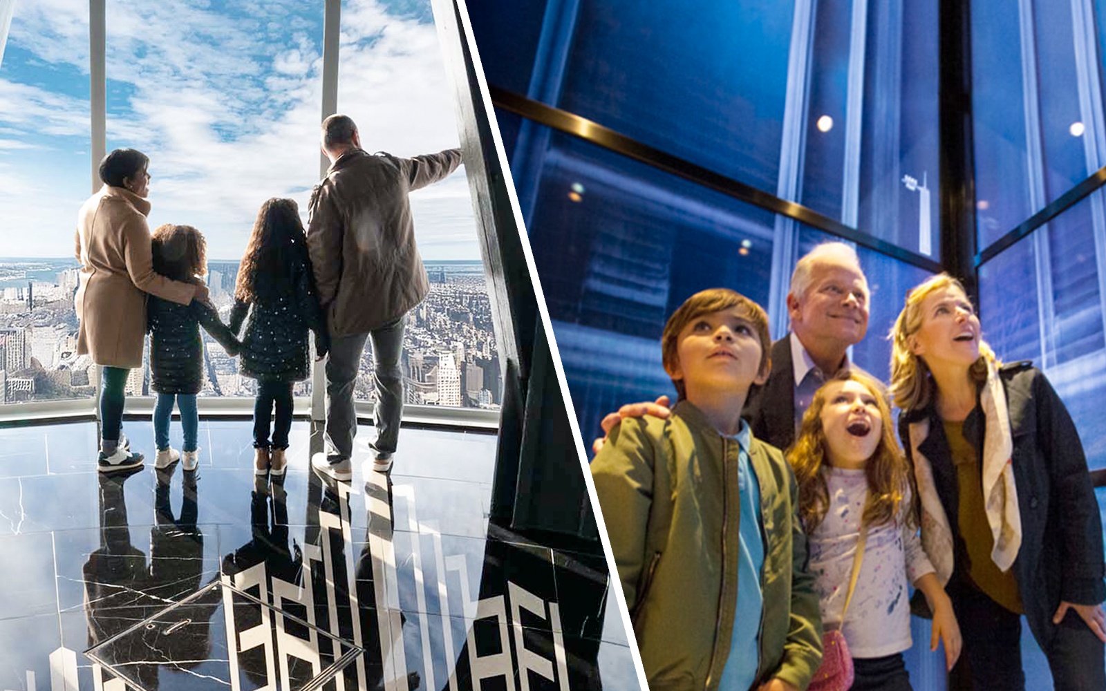 Family enjoying the view from the Empire State Building observatory in New York City.