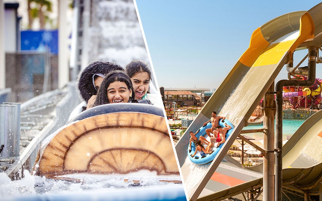 Log flume ride and water slide at Lusail Winter Wonderland.