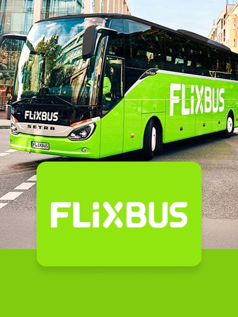 FlixBus in city street, Amsterdam to Efteling route.