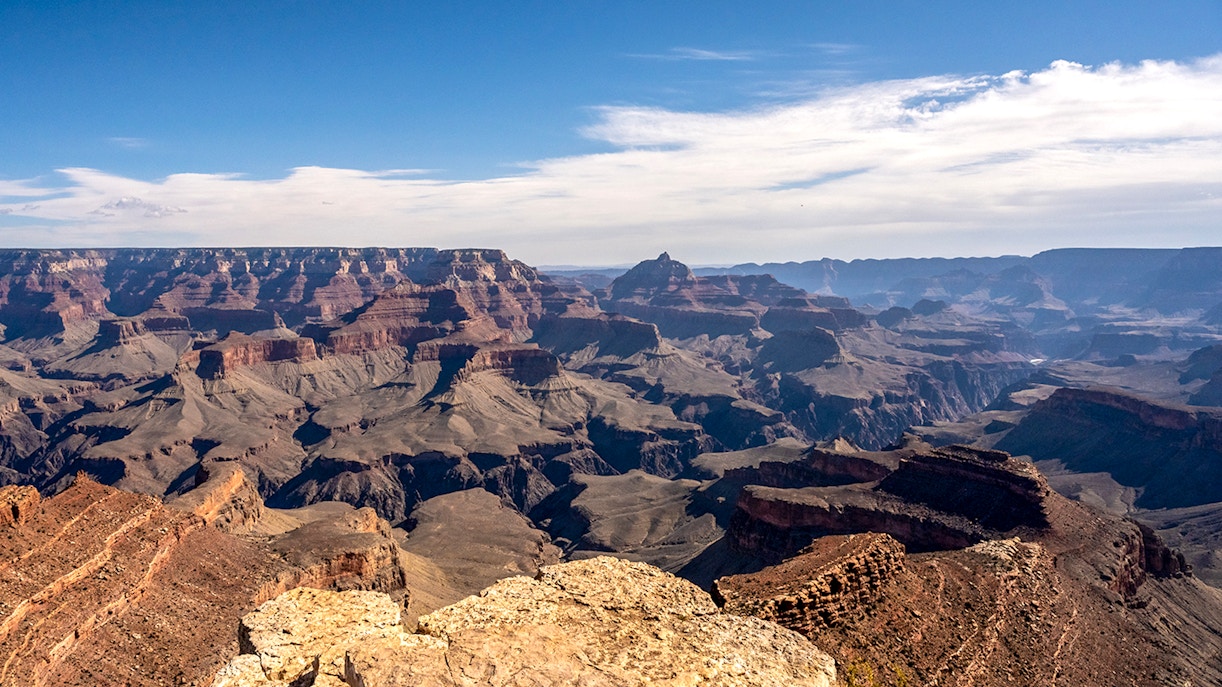 Grand Canyon view from Shoshone Point with layered rock formations.
