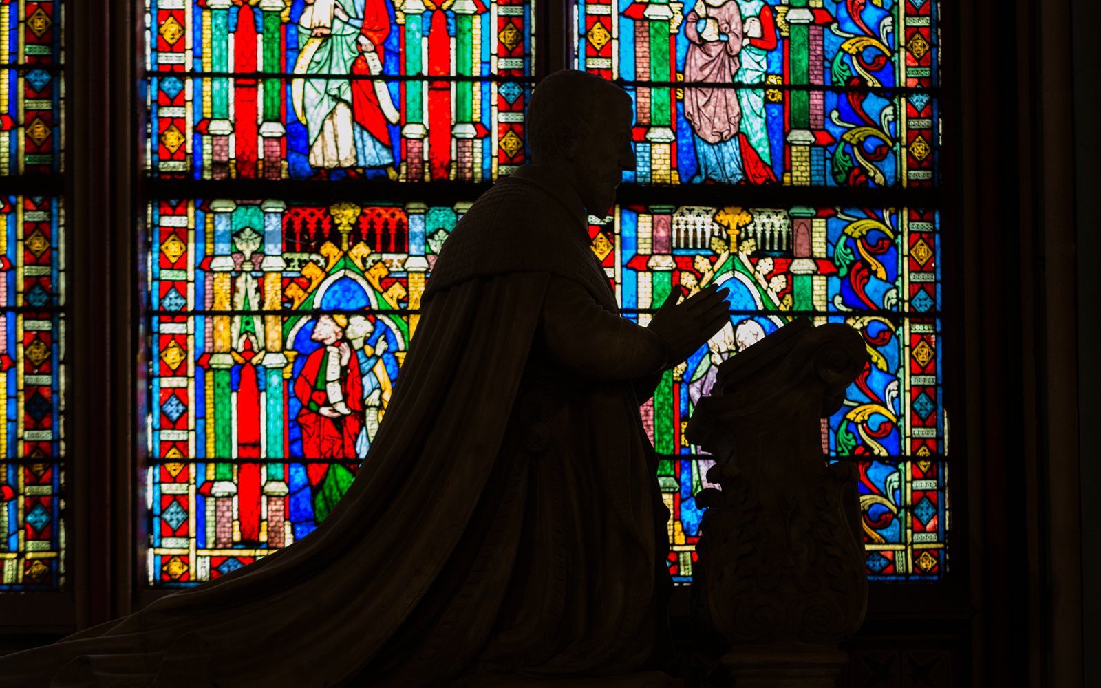 Notre Dame Cathedral altar with intricate carvings, Paris, France.