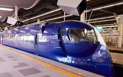 Nankai Limited Express train at platform, Kansai Airport to Namba Station transfer.