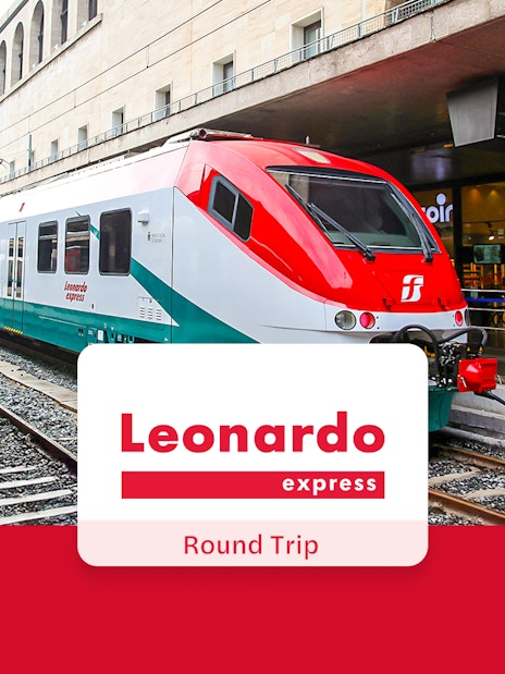 Leonardo Express train at Rome Termini Station platform for Fiumicino Airport transfer.