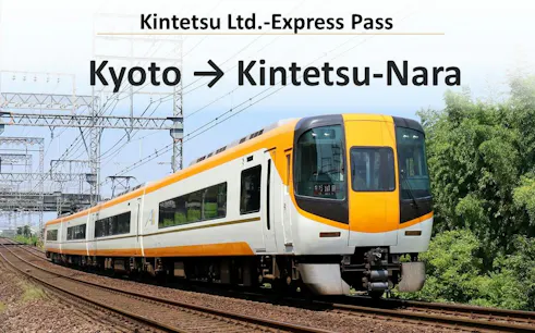 Kintetsu Limited Express train traveling from Kyoto to Nara.