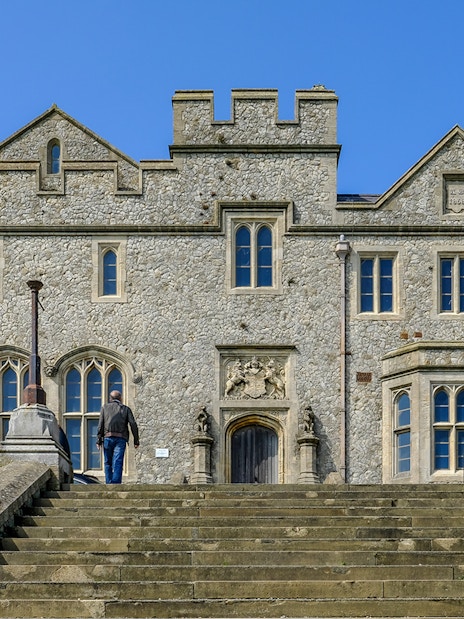 Officers New Barracks with stone steps leading to historic building entrance.