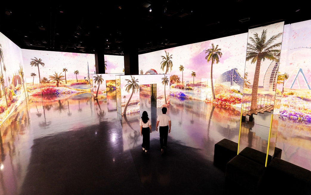 Immersive digital garden display at Arte Museum Dubai, featuring UAE landscapes.