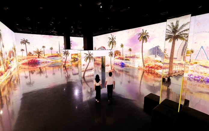 Immersive digital garden display at Arte Museum Dubai, featuring UAE landscapes.