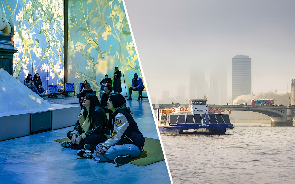 Guests viewing Van Gogh projections at London exhibition.