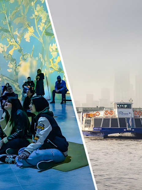 Guests viewing Van Gogh projections at London exhibition.