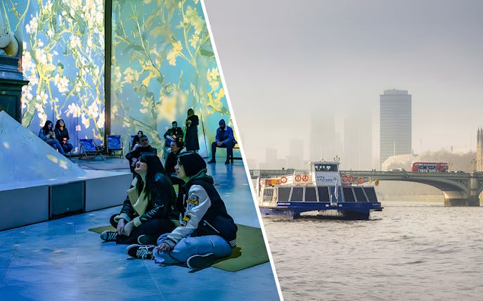 Guests viewing Van Gogh projections at London exhibition.