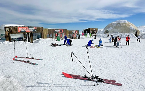 Skiers and snowboarders gather at El Colorado Ski resort in Chile.