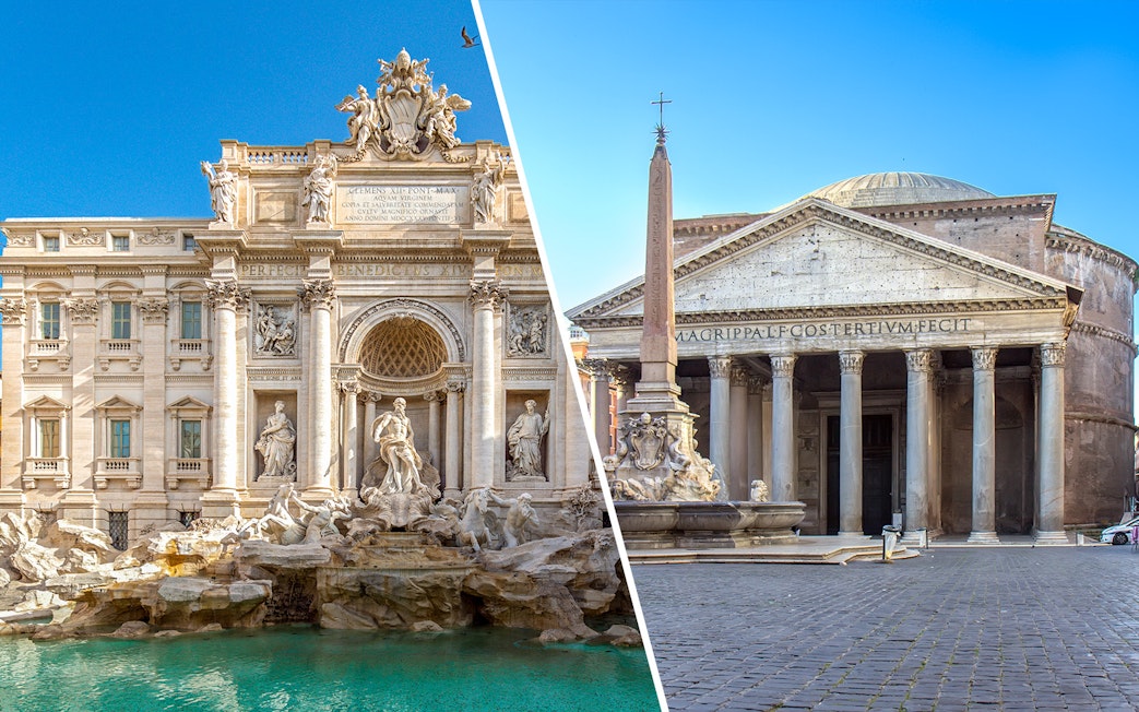 Trevi Fountain and Pantheon in Rome, featured in walking tour with fast-track tickets.
