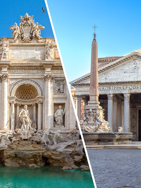 Trevi Fountain and Pantheon in Rome, featured in walking tour with fast-track tickets.