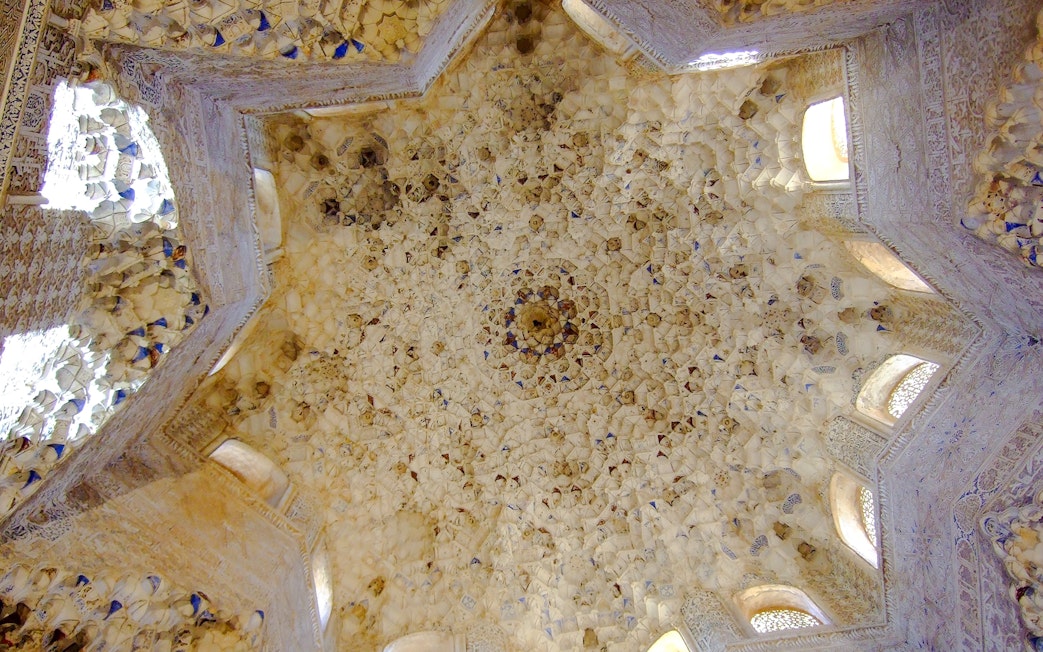 Muqarnas ceiling in the Sala de Dos Hermanas, Nasrid Palaces, Alhambra, Granada.
