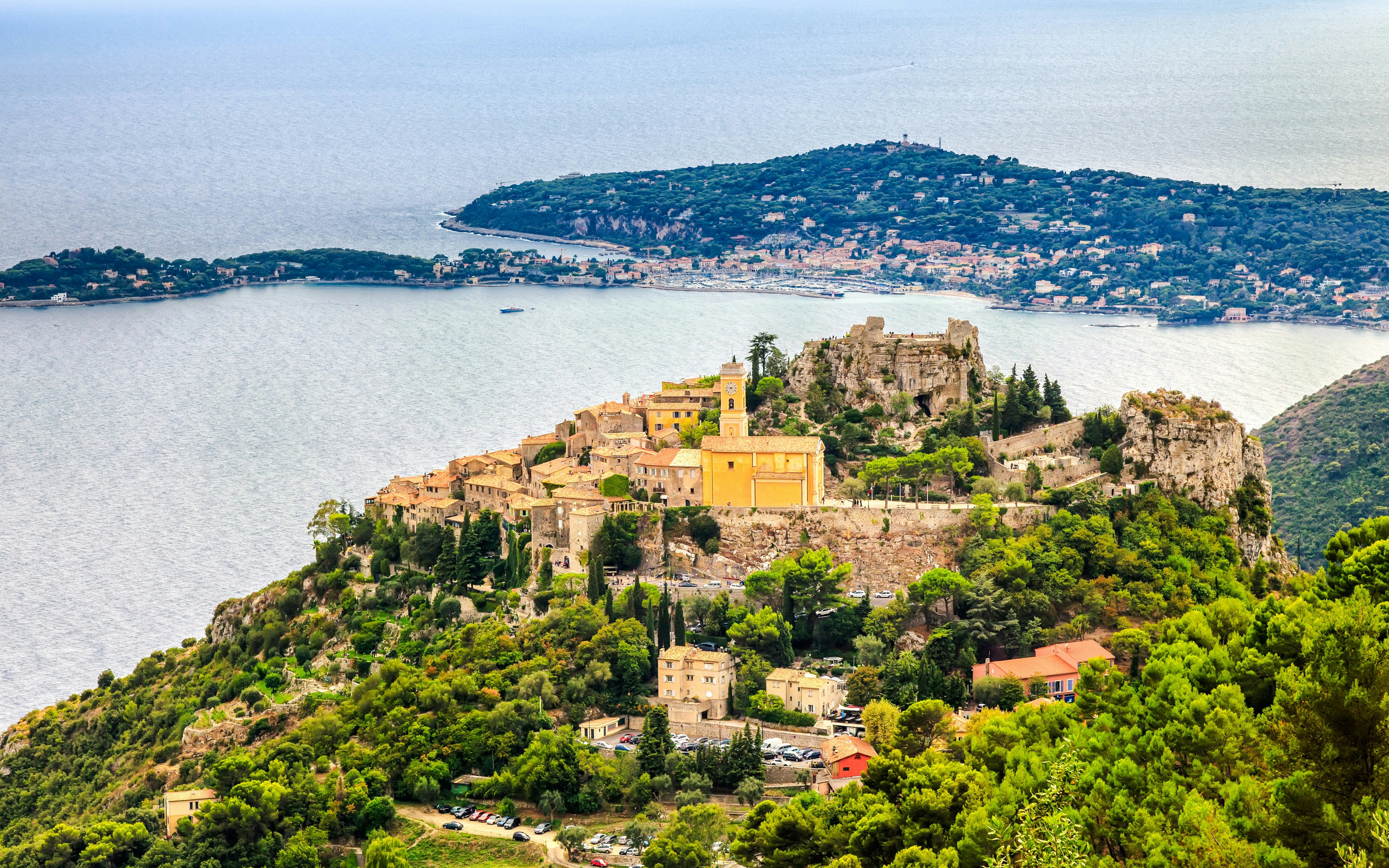 Hilltop village of Èze overlooking the Mediterranean Sea on the Train des Merveilles route, Nice, France.