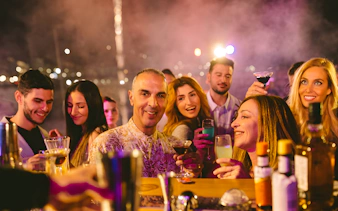 Guests enjoying drinks and music on Athens Riviera cruise, Greece.