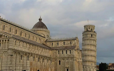 Leaning Tower of Pisa and Pisa Cathedral during a self-guided city exploration game.