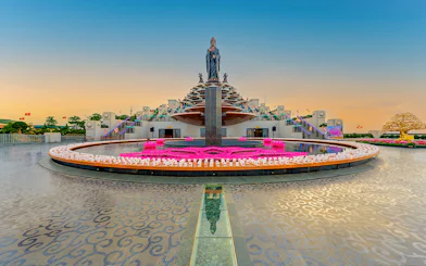 Tay Bo Da Son statue with surrounding fountain in Ba Den mountains, Tay Ninh, Vietnam.
