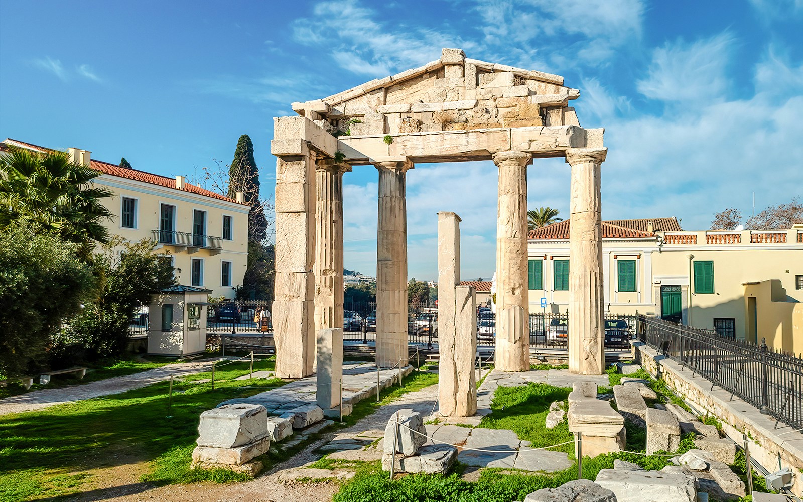 Gate of Athena Archegetis with ancient columns in Athens, Greece.