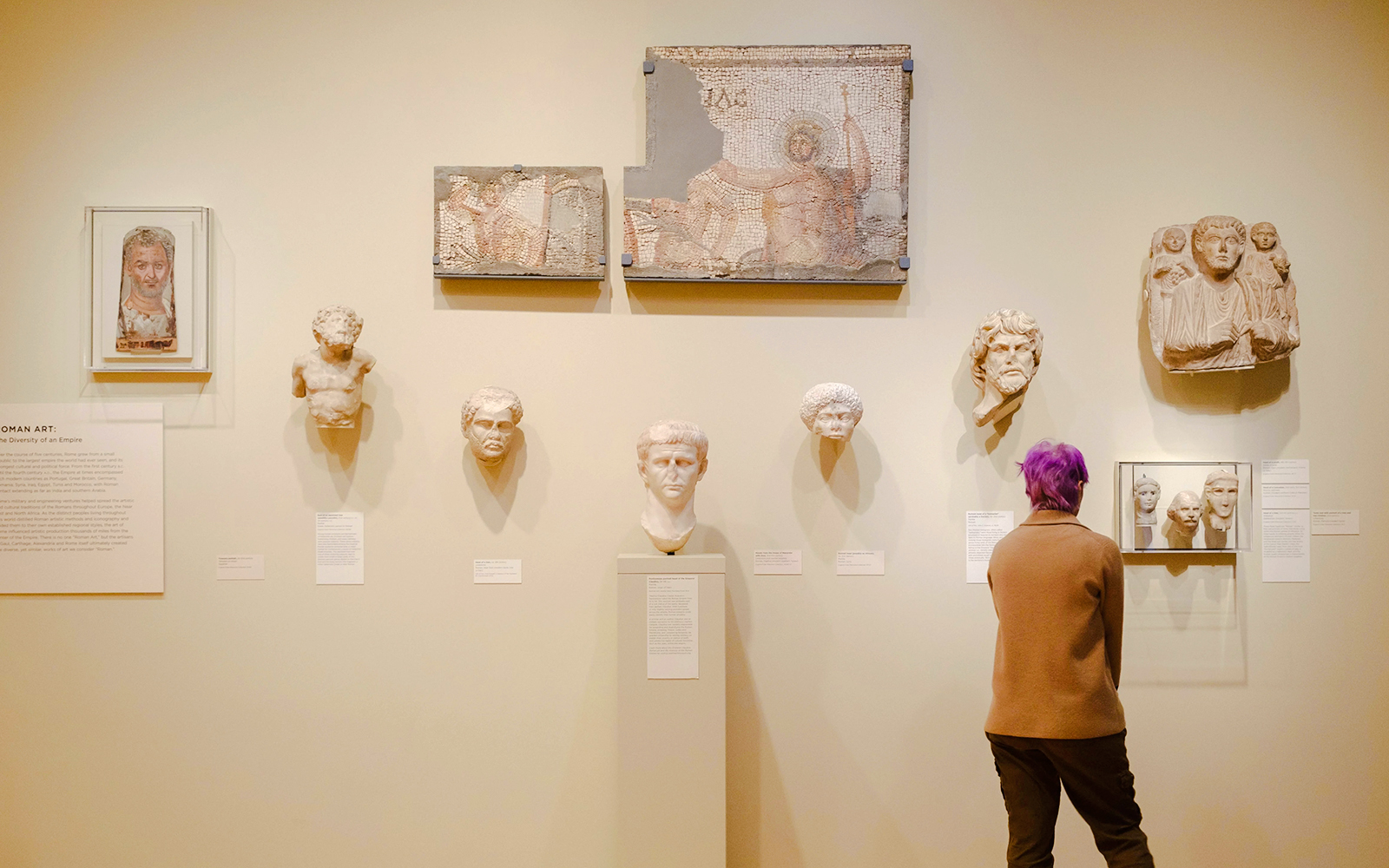 Ancient Roman sculptures and mosaics on display at Seattle Art Museum.
