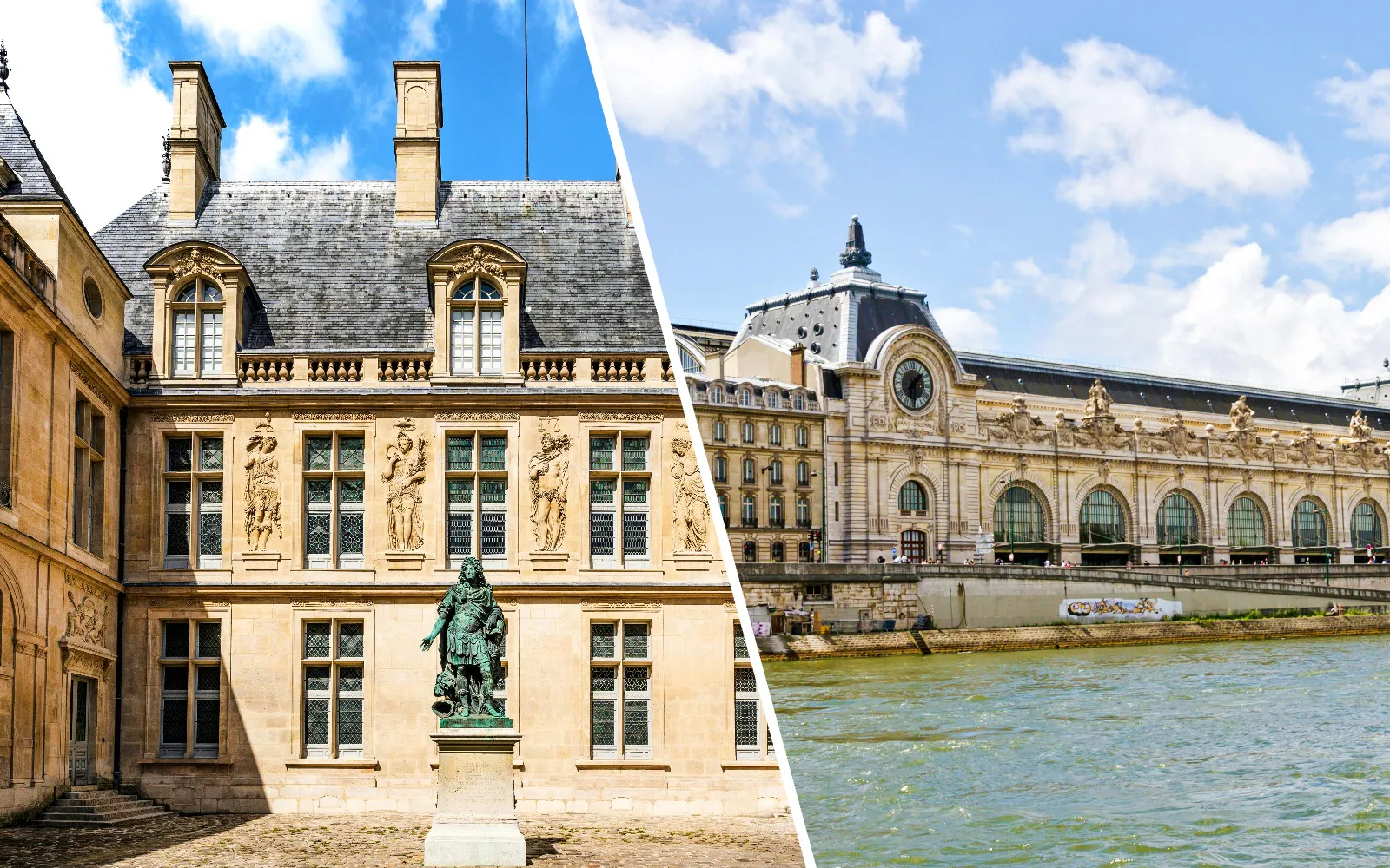 Main courtyard of Hôtel Carnavalet with statue, Paris.