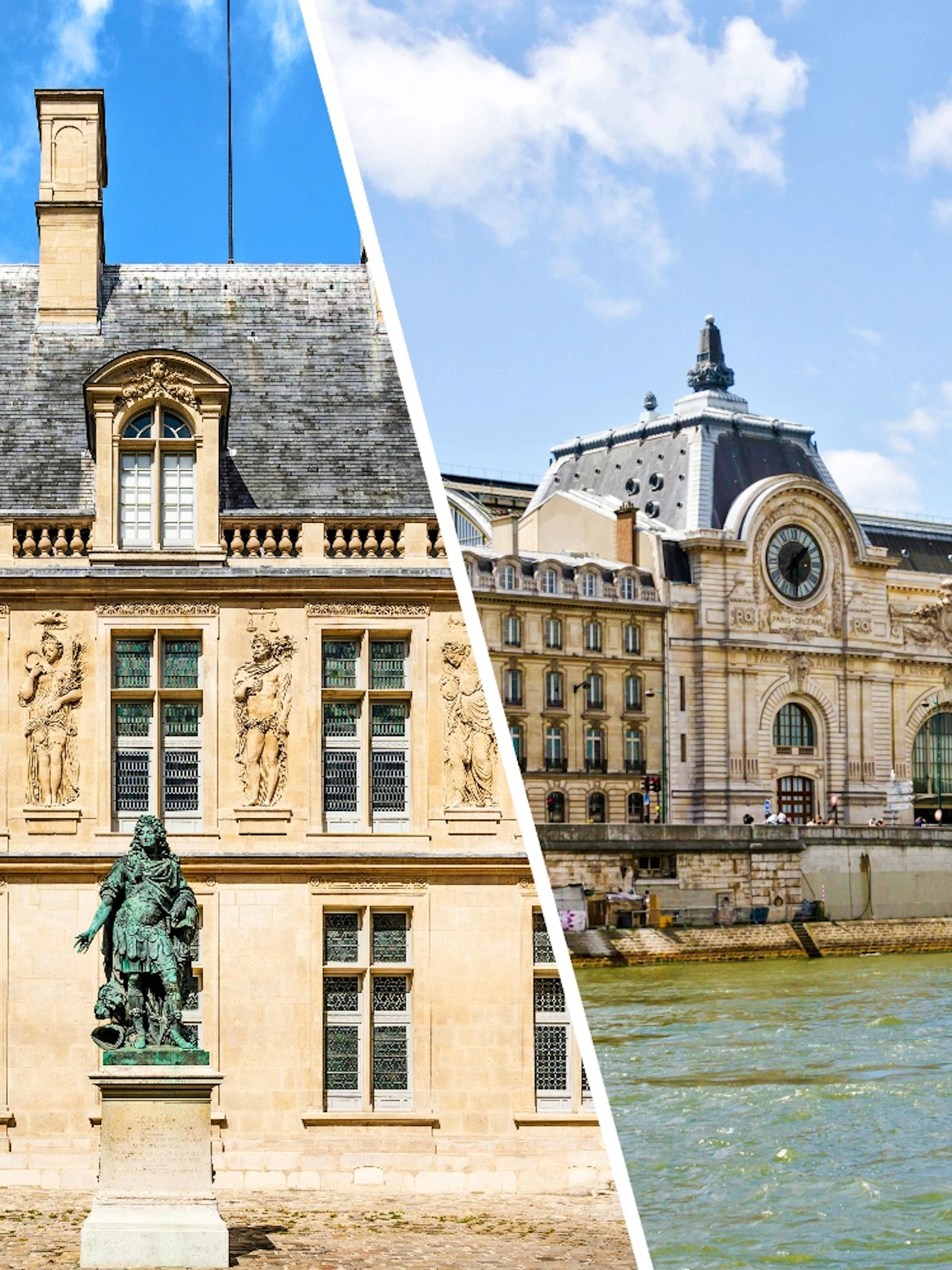 Main courtyard of Hôtel Carnavalet with statue, Paris.