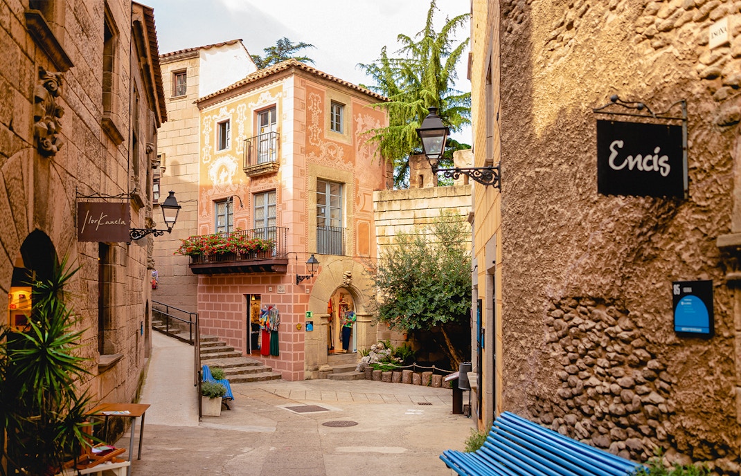 Poble Espanyol courtyard showcasing traditional Spanish architecture in Barcelona.