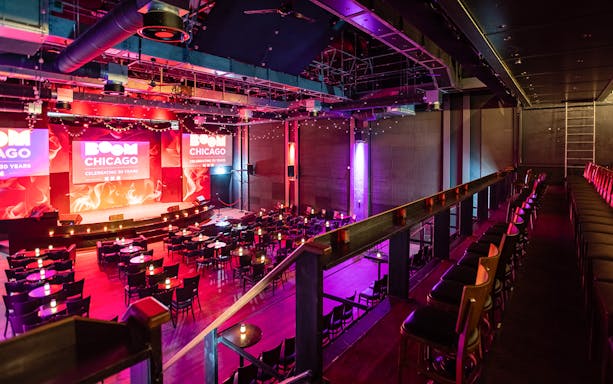 Boom Chicago Improv Comedy Show stage and seating area in Amsterdam.