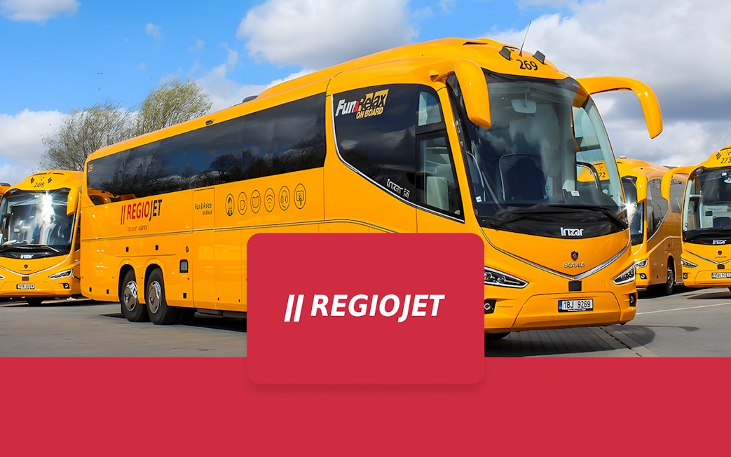 RegioJet bus for one-way tickets between Prague Airport and city.