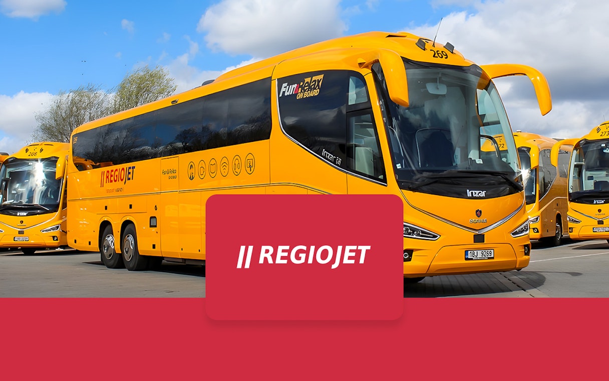 RegioJet bus for one-way tickets between Prague Airport and city.