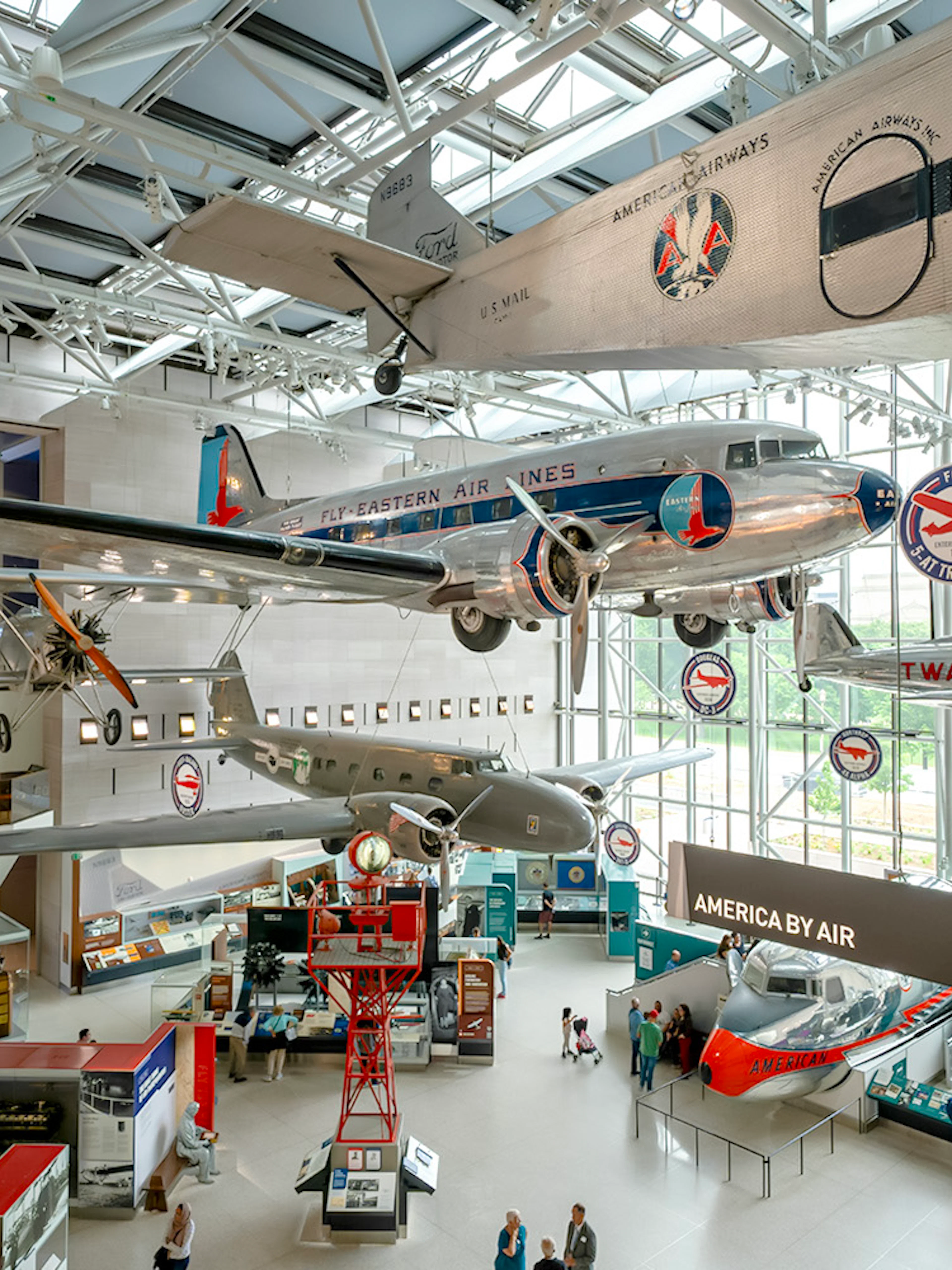 Smithsonian National Air and Space Museum interior with historic aircraft displays, Washington DC.