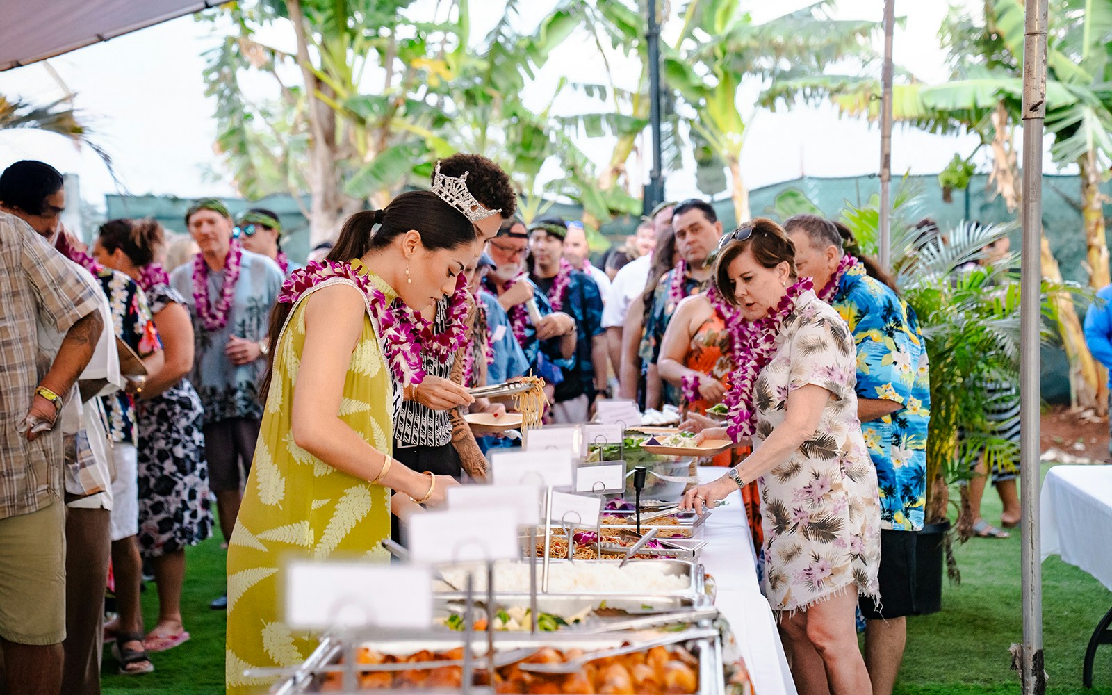 Buffet of Polynesian dishes at Mauka Warriors Luau in Hawaii.
