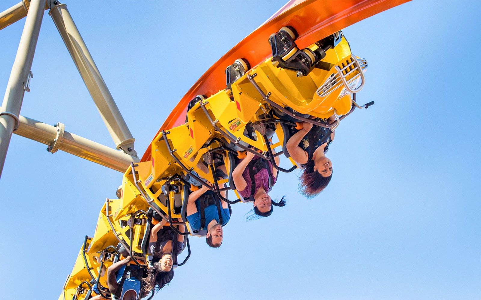 RailBlazer roller coaster at California's Great America with riders upside down.