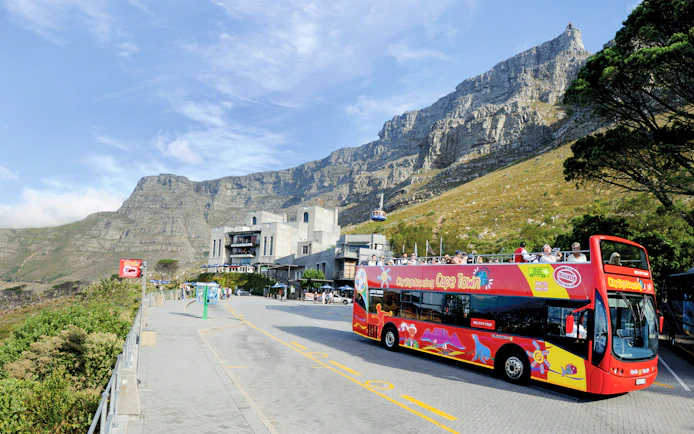 Hop-On Hop-Off bus near Table Mountain, Cape Town.
