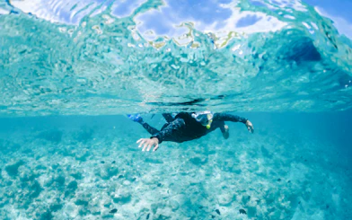 Snorkeler exploring coral reef in Ang Thong Marine Park, Koh Samui.