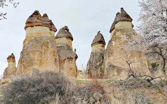Fairy Chimneys in Paşabağ, Cappadocia, Turkey with unique rock formations.