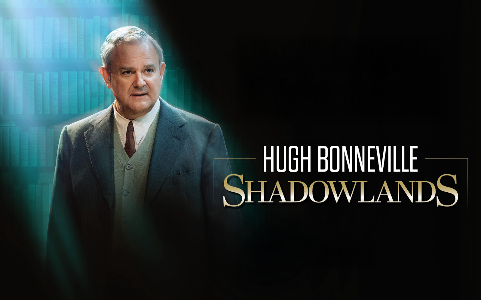 Actor in a suit with "Shadowlands" text on a dark background.