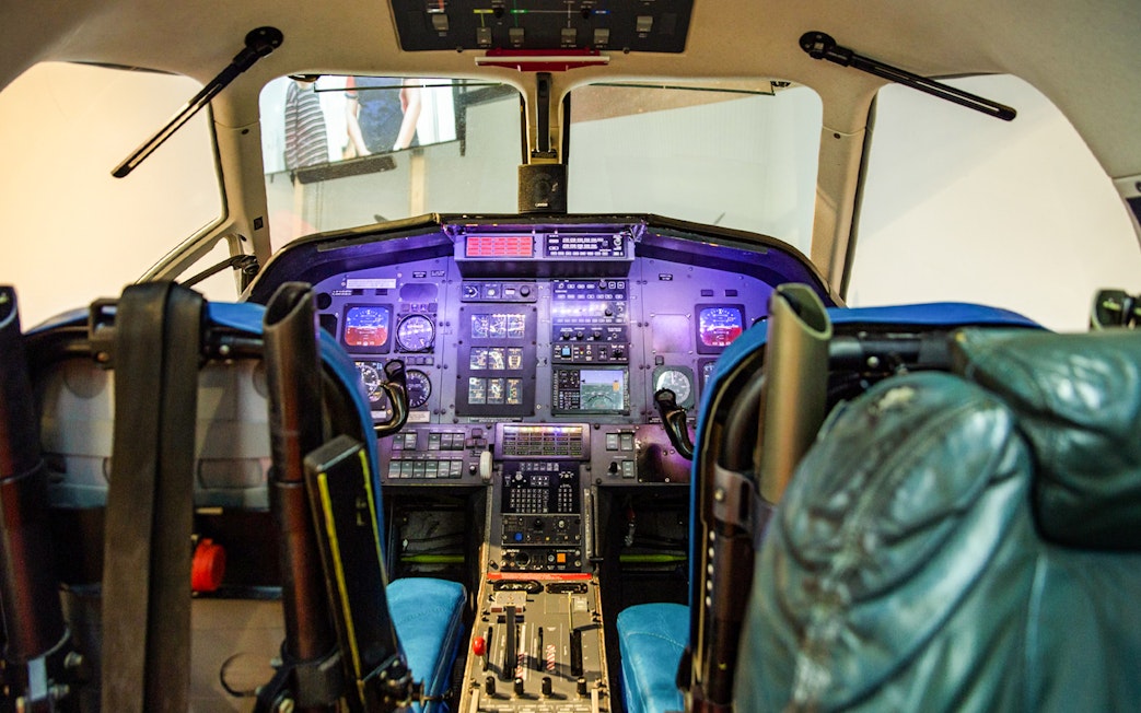 Cockpit of a Royal Flying Doctor Service aircraft in Alice Springs.