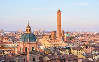 Bologna skyline with Asinelli Tower, part of City Red Bus & Food Tasting tour.