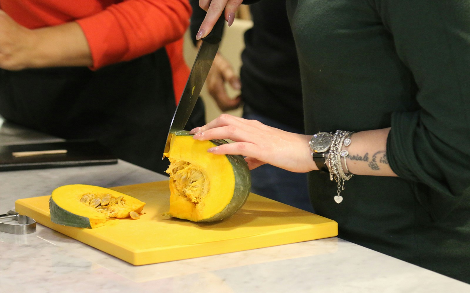 Slicing pumpkin