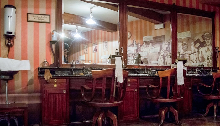 a recreation of a hairdressing salon during the Nazi occupation at Schindler's Factory