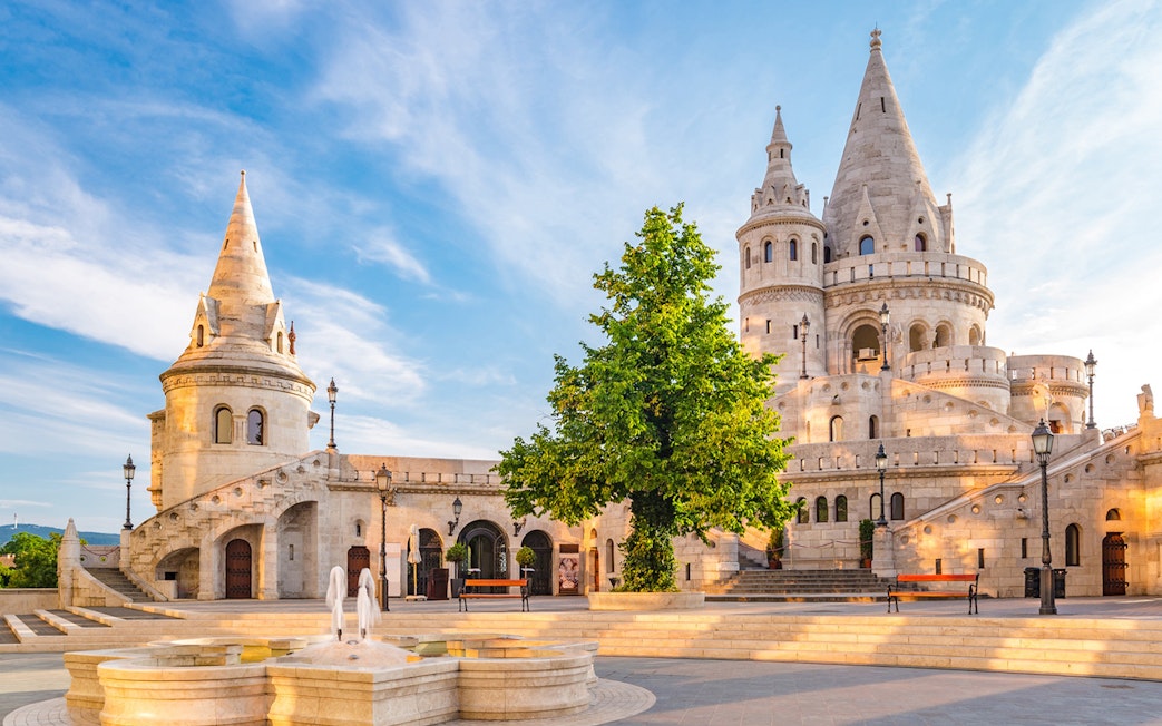 Fisherman's Bastion towers and courtyard in Budapest, Hungary.