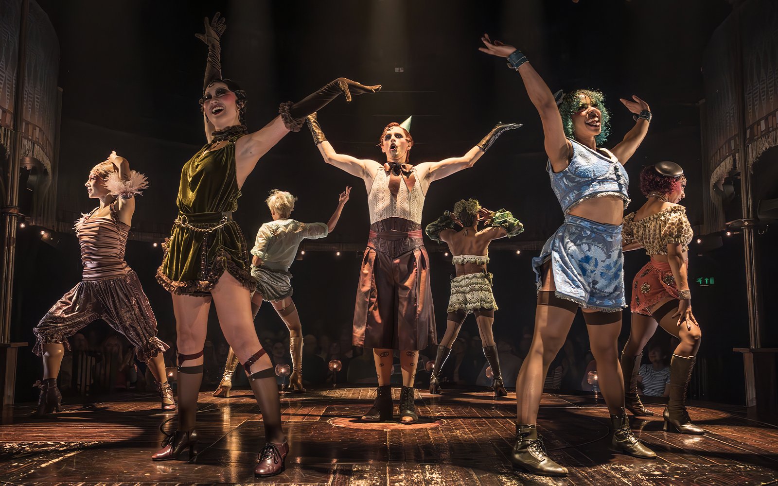 Performers dancing on stage at Cabaret Westend show.