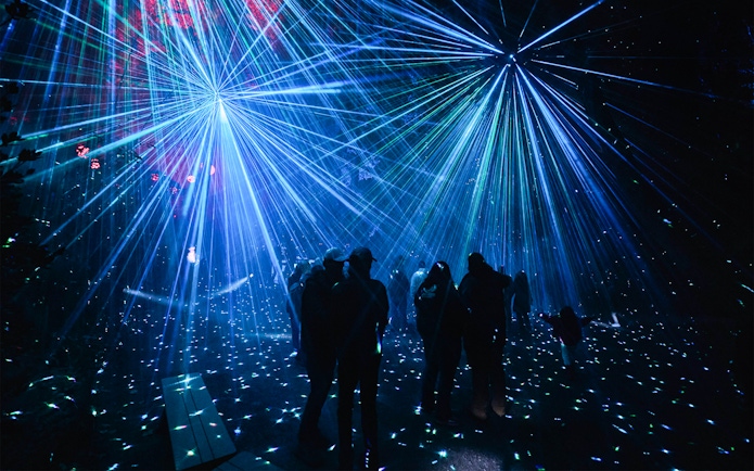Visitors enjoying light show at Astra Lumina, Currumbin Wildlife Sanctuary.