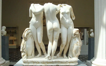 Three marble statues in The Met Museum's Leon Levy and Shelby White Court.