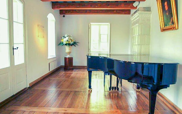 Grand piano in a room at Chopin's birthplace, Żelazowa Wola, Poland.
