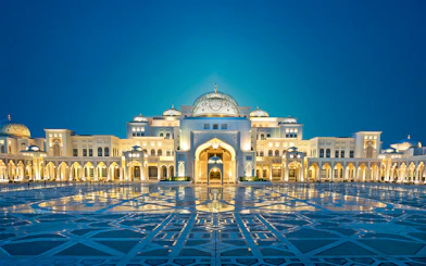 Qasr al Watan palace illuminated at night, Abu Dhabi.