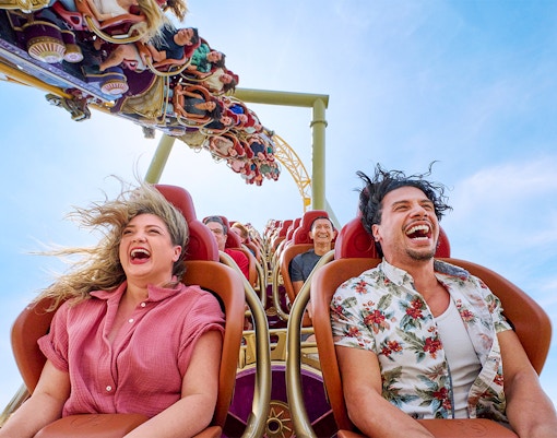 Thrill-seekers enjoying a rollercoaster ride
